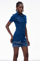 Carla Bodycon Saçaklı Kot Tulum